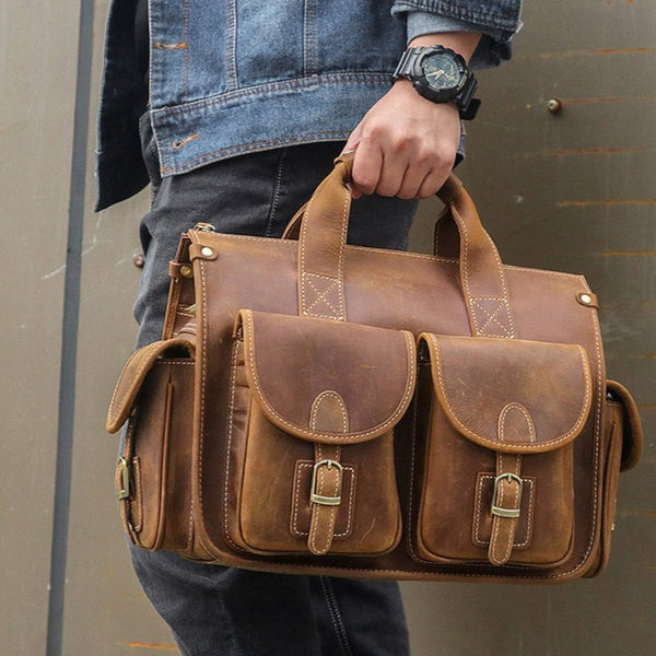IBULELOVER Porte-Document Sac à Main Business - Sacoche Portable Oxford Grande Capacité Pour Homme, Noir/Bleu
